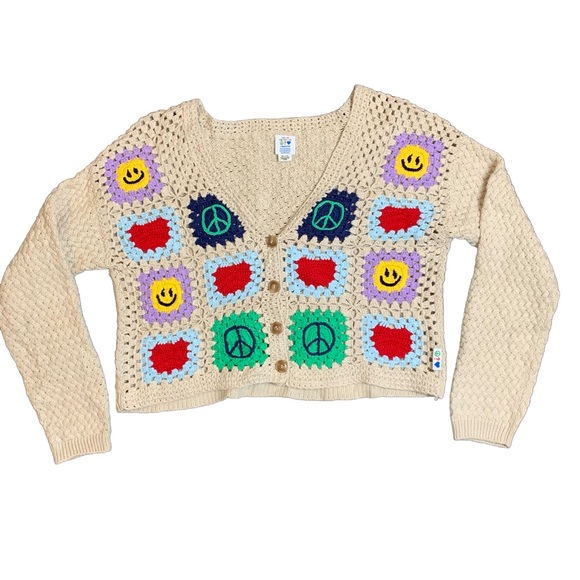 SALE Crochet 100% cotton limited edition maximalist cropped cardigan XL - Picture 2 of 5